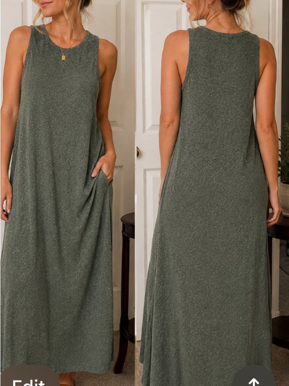 Coldwater Creek Sleeveless Olive Maxi Dress great transitional dress